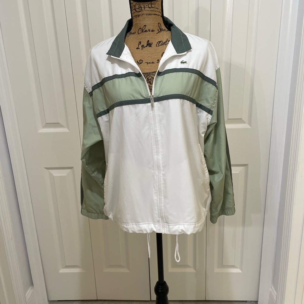 Lacoste Green and White Utility Jacket with Color-Block Design Sz L